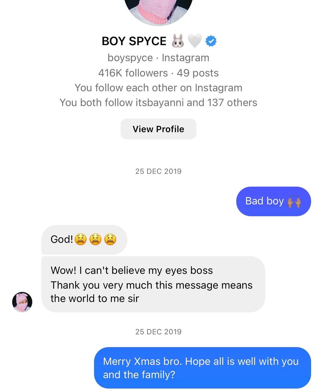 Don jazzy's chat on Instagram with Boyspyce 