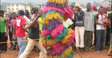 Mysterious masquerade seen in the street of Nnewi Anambra state playing conga drums